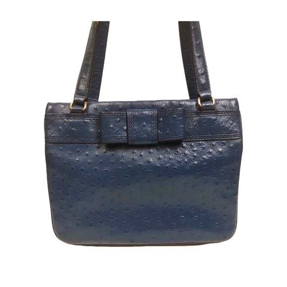 KATE SPADE New York Blue Ostrich Leather Bow Bag Handbag Purse Shoulder Bag - Picture 14 of 16